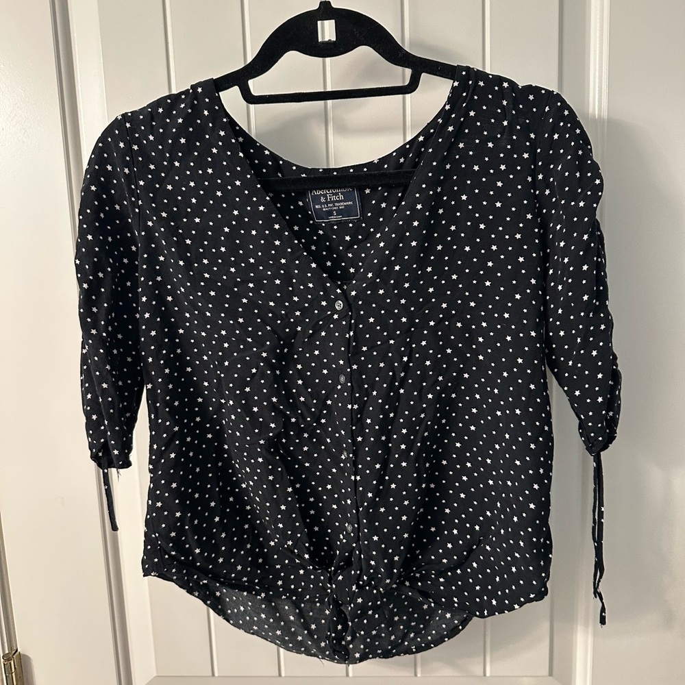 Women's Abercrombie & Fitch Black Button-Down w/White Star Pattern Blouse S